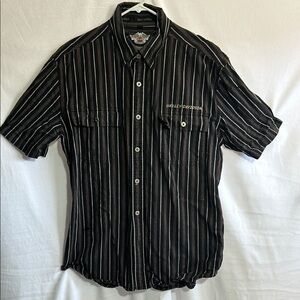 Harley-Davidson Black and White Striped Casual Shirt